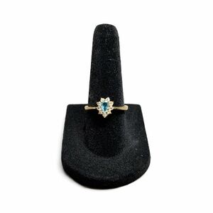 Vintage Gold Tone Blue Marquise Halo Ring-Size 6